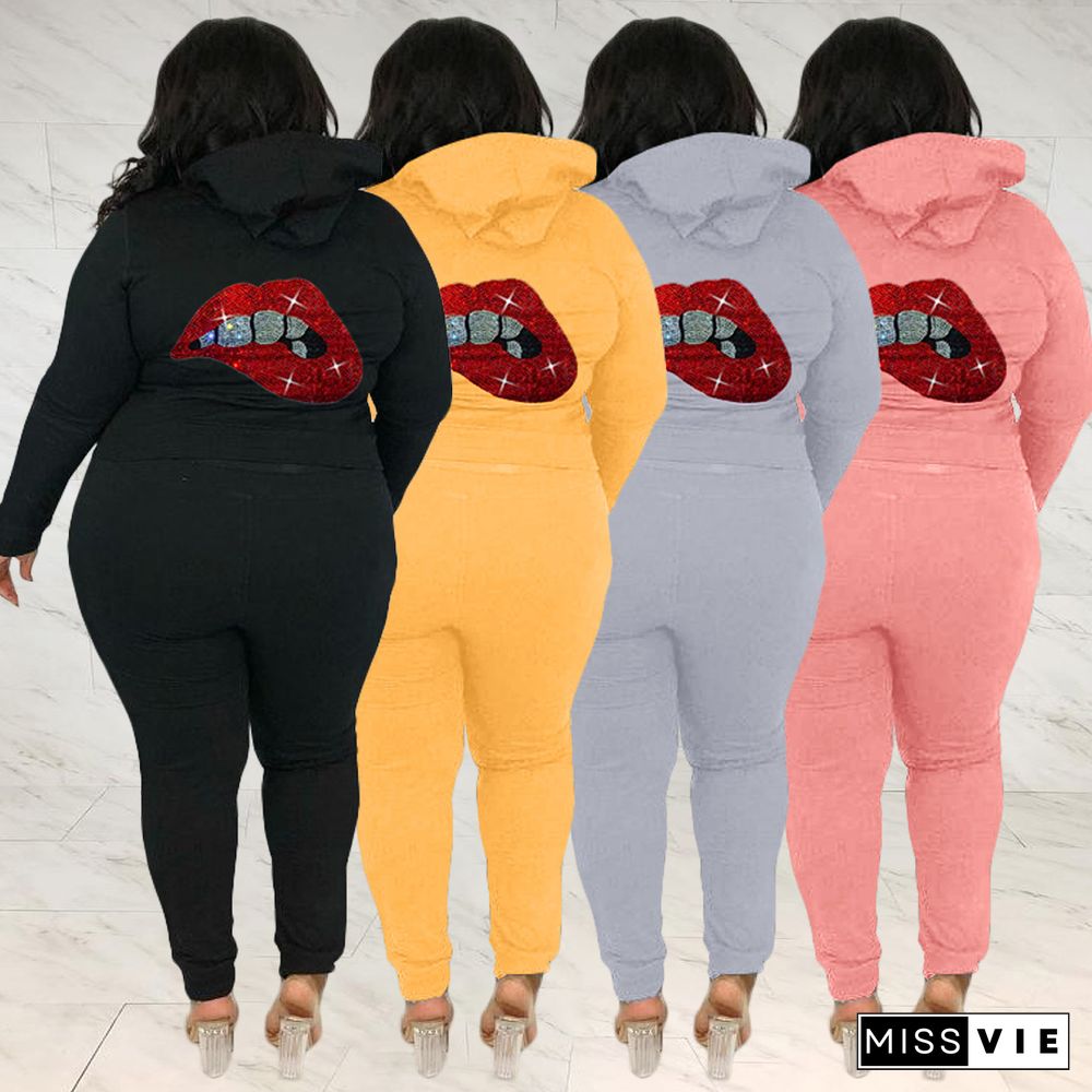 Plus Size Hooded Zipper Coats Skinny Pants Tracksuits