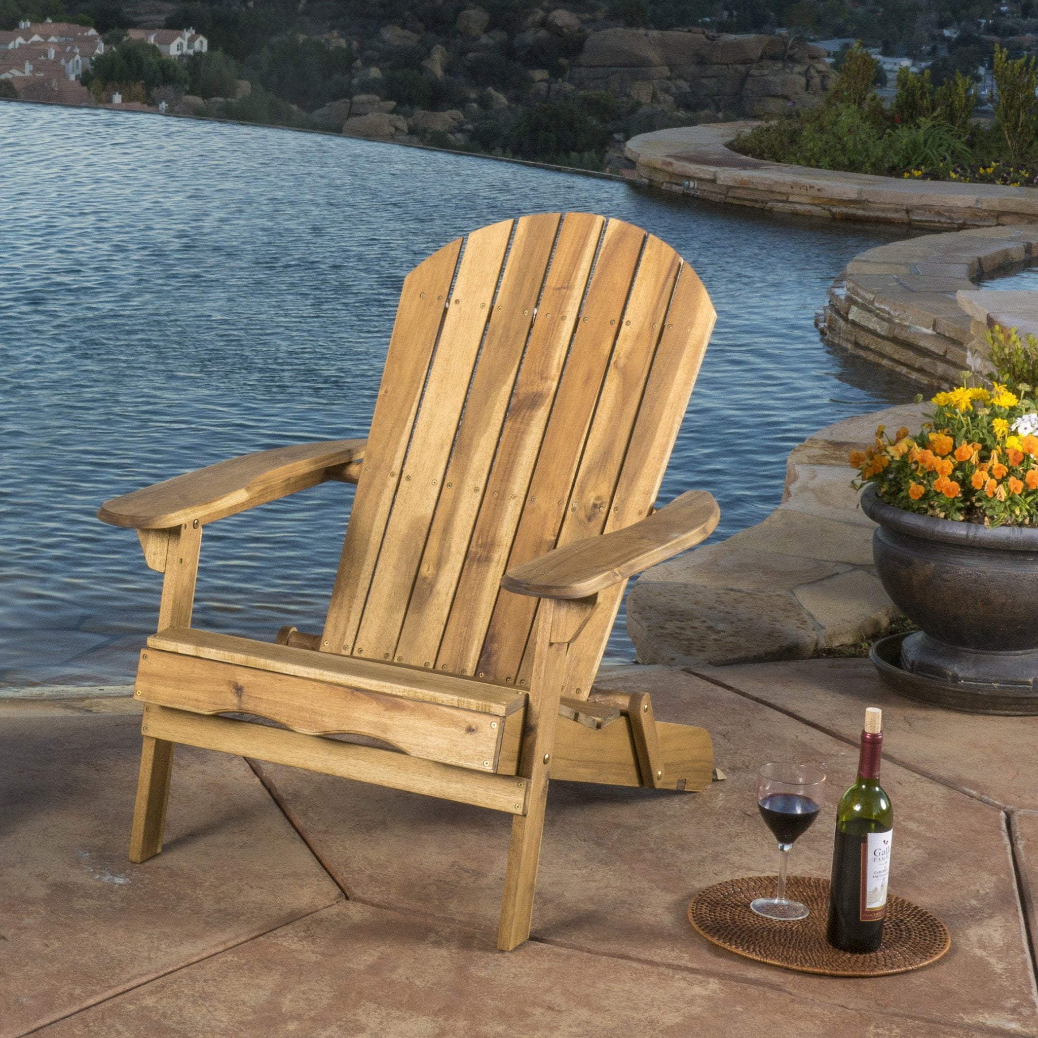 Katherine Outdoor Reclining Wood Adirondack Chair with Footrest