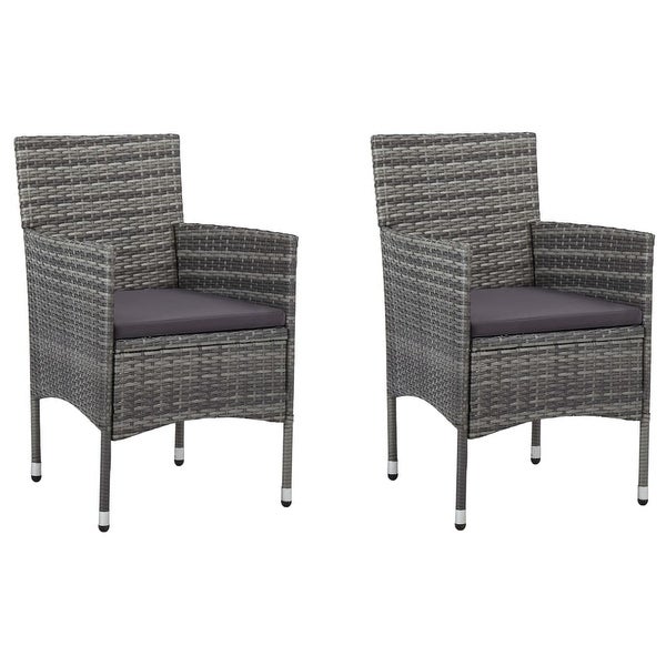 3 Piece Garden Dining Set Gray Poly Rattan and Acacia Wood -  - 35105830