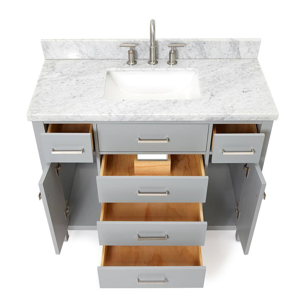 ARIEL Bristol 43 in. W x 22 in. D x 35 in. H Freestanding Bath Vanity in Grey with White Marble Top H043SCWRVOGRY