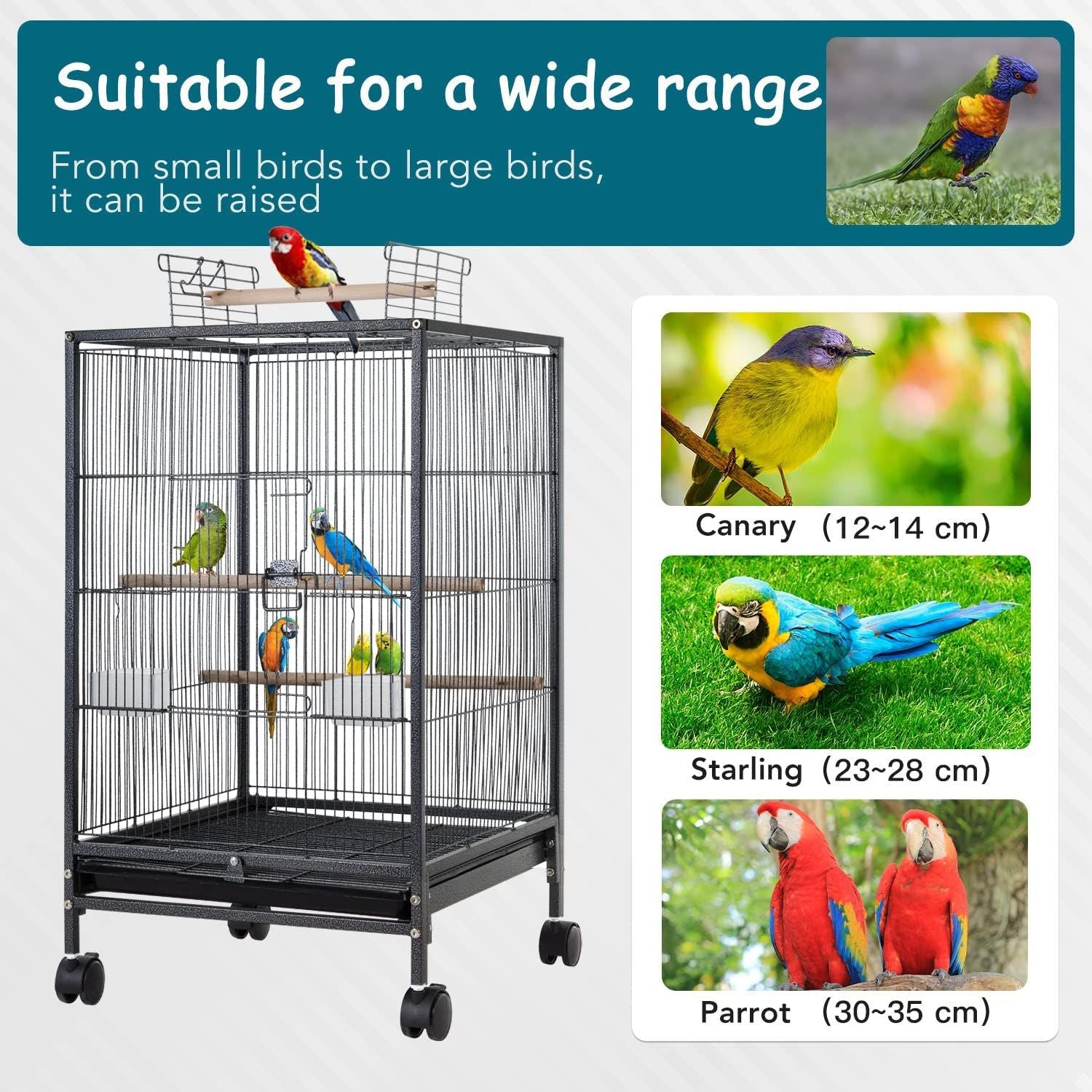 YRLLENSDAN Large Bird Cage for Parakeets， Heavy Duty 35 inch Height Bird Cages with Stand for Cocktails Parakeet Parrot Cage Birdcage for Parrots Conure Lovebird Cockatiel