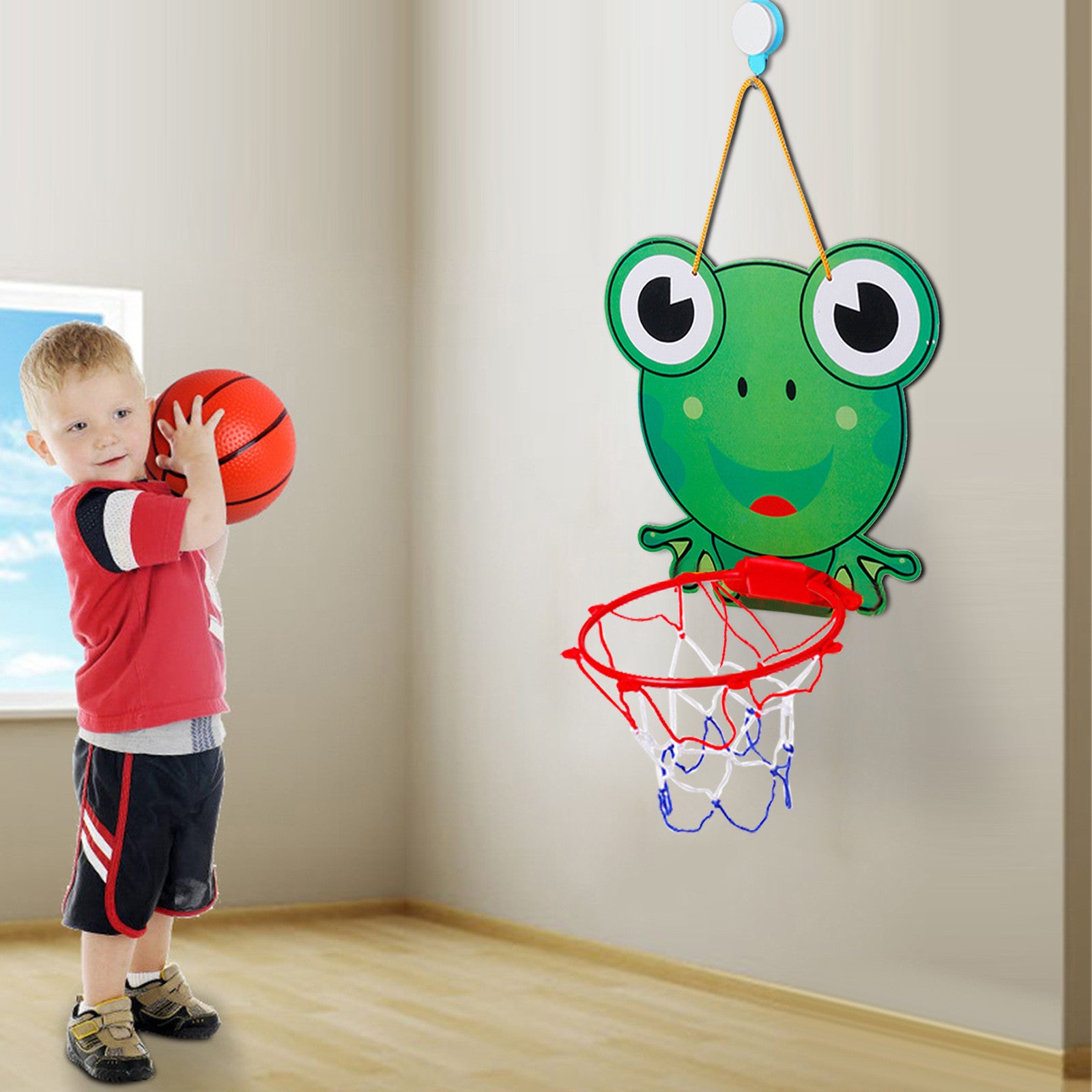 Fridja Hanging Wall Lifting Basketball Rack Toys With 1 Basketball And 1 Inflator