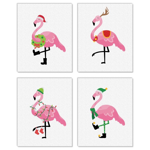 Big Dot Of Happiness Flamingle Bells Unframed Tropical Christmas Linen Paper Wall Art Set Of 4 Artisms 8 X 10 Inches