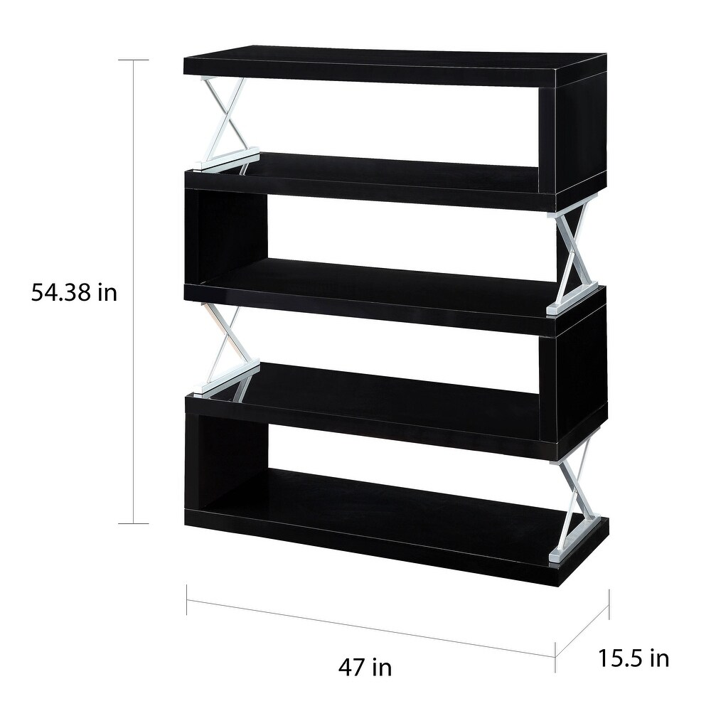 Loop Modern 5 Tier S shaped Bookcase with X shaped Metal by Furniture of America