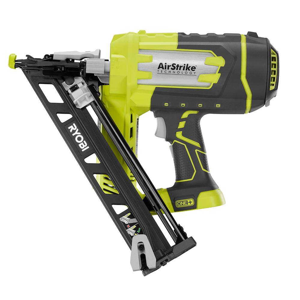 RYOBI ONE+ 18V Lithium-Ion Cordless AirStrike 15-Gauge Angled Finish Nailer (Tool Only) with Sample Nails P330