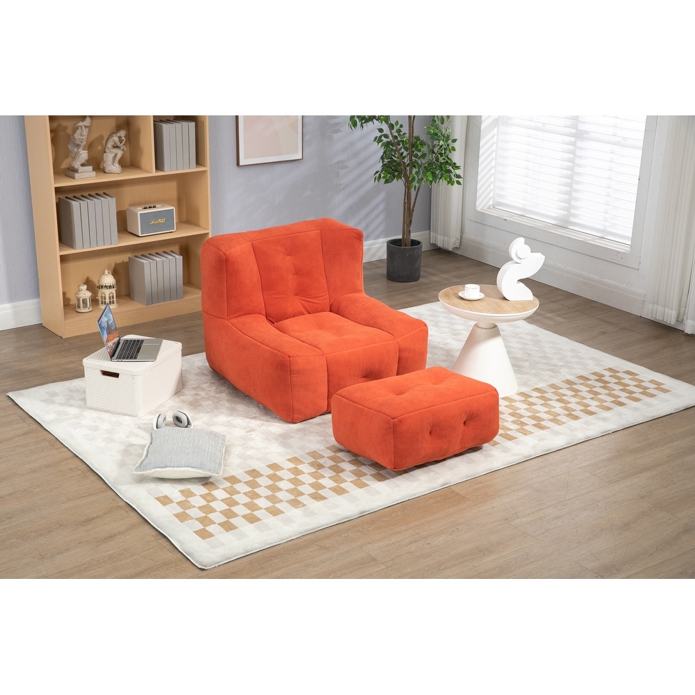 Lazy Sofa Chair  Fluffy Bean Bag Chair with Ottoman for Living Room