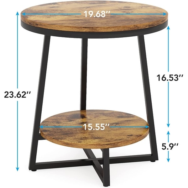 2 Tier Industrial Round Side End Table with Storage Living Room