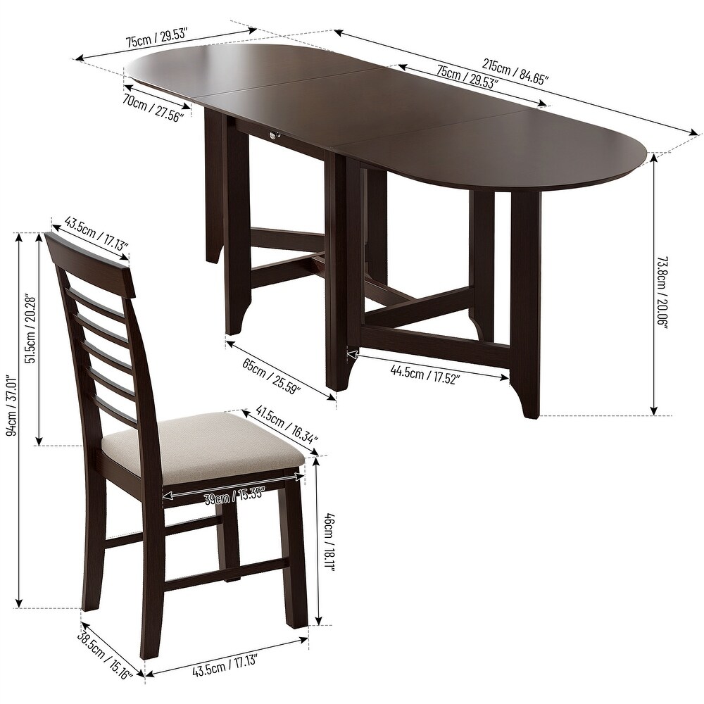 5PC Retro Dining Set Drop Leaf Table and 4 Upholstered Chairs