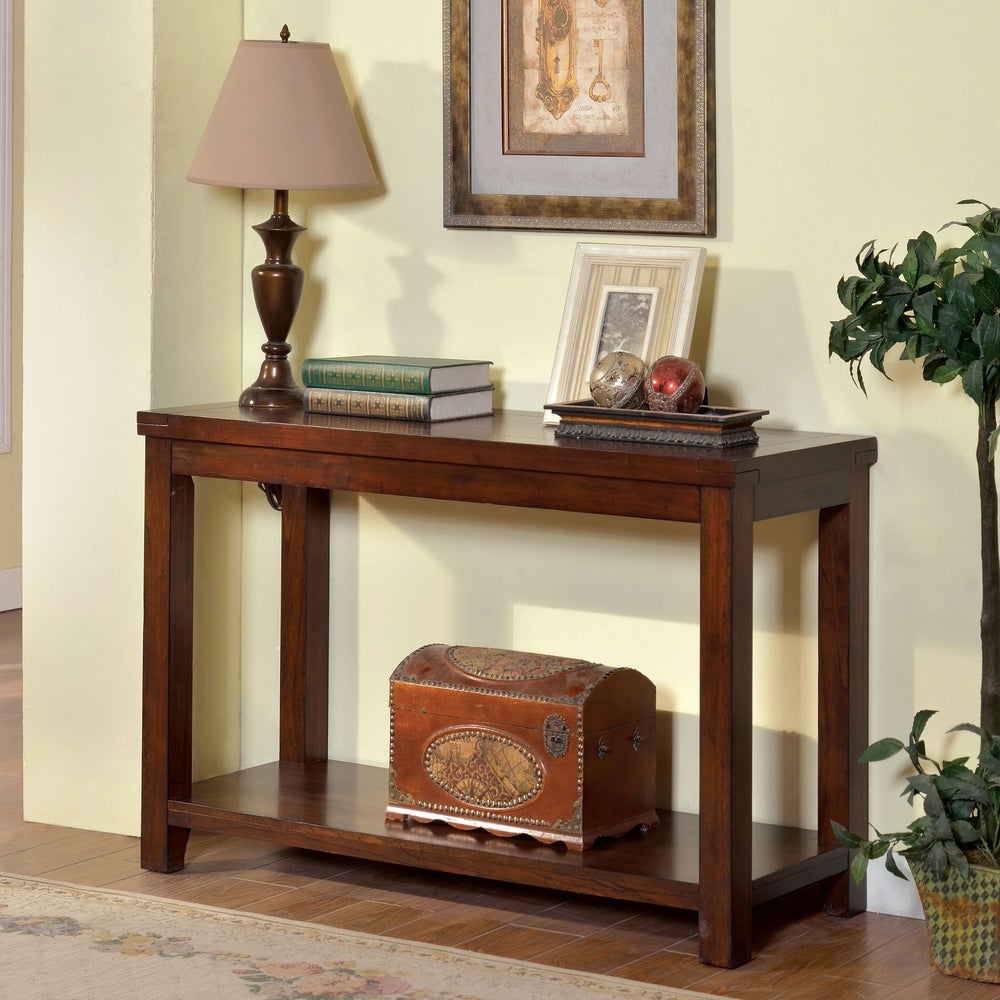 Furniture of America Ambelle 48-in. Cherry Solid Wood Sofa Table