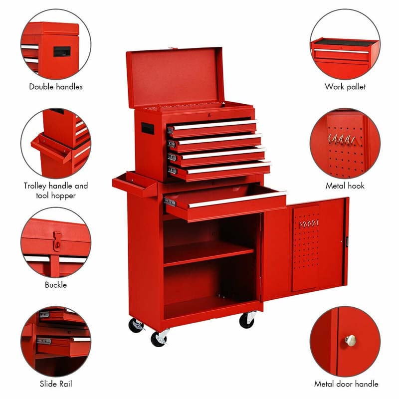 5-Drawer Rolling Tool Chest Removable Tool Storage Cabinet Metal Toolbox Organizer with Lock