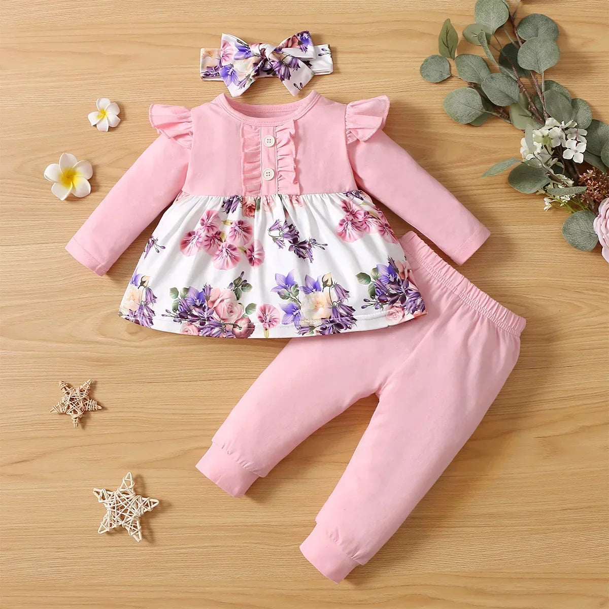 3Pcs Newborn Baby Girl Clothes Sets Infant Outfit Ruffles Romper Top Bow Leopard Pants New Born Autumn Fall Toddler Clothing