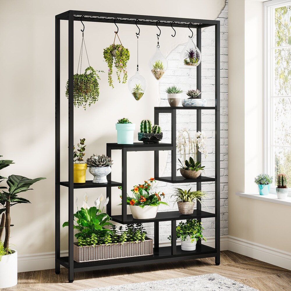 5 Tier Tall Indoor Plant Stand  Large Plant Shelf with 10PC S Hanging Hooks