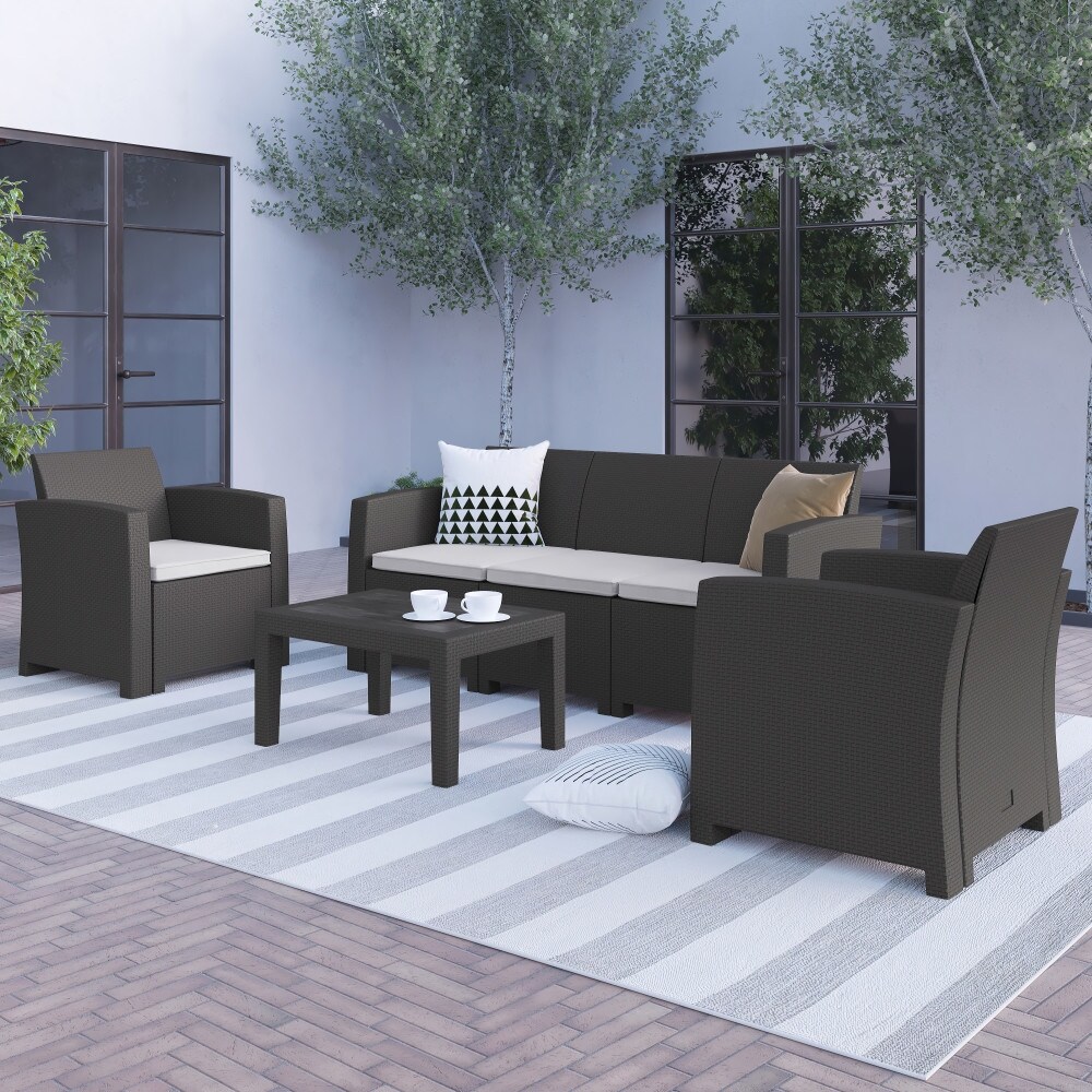 4 Piece Outdoor Faux Rattan Chair  Sofa and Table Set