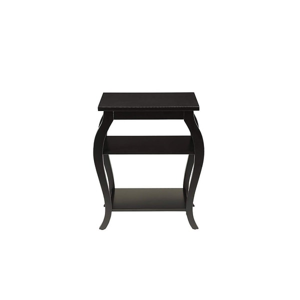 Wooden End Table with 2 Open Shelves and Cabriole Legs， Black