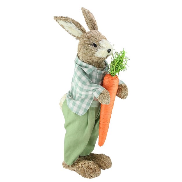 Spring Sisal Standing Bunny Rabbit Figure With Carrot Brown green