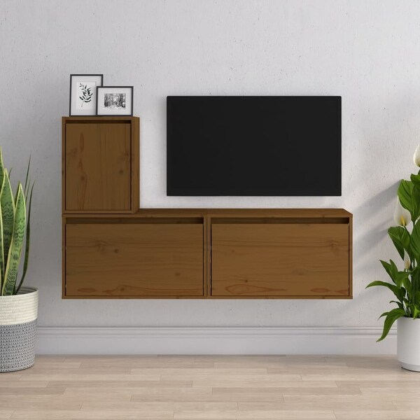 vidaXL TV Cabinets 3 pcs Honey Brown Solid Wood Pine - 23.6