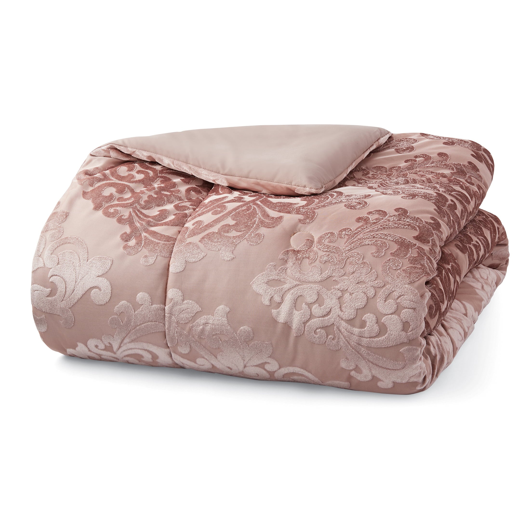 Mainstays Armin 7-Piece Rose Gold Damask Polyester Comforter Set， Full/Queen