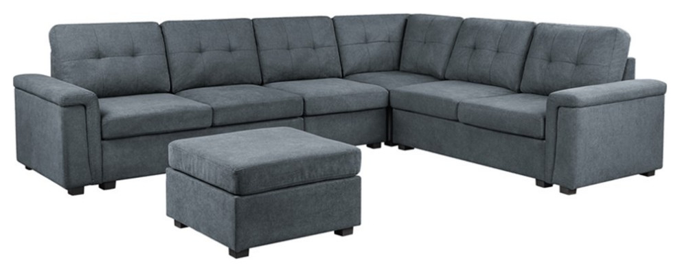 Isla Gray Woven Fabric 7 Seater Corner Sectional Sofa with Ottoman   Transitional   Sectional Sofas   by Homesquare  Houzz