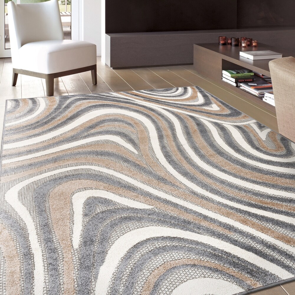 World Rug Gallery Modern Waves Indoor/Outdoor Area Rug