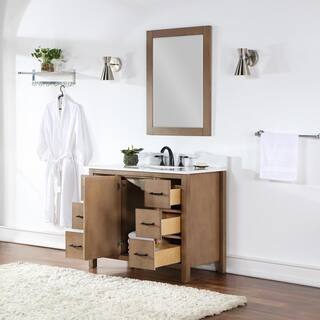 Altair Hadiya 42 in. W x 22 in. D x 34 in. H Bath Vanity in Brown Pine with Carrara White Composite Stone Top 542042-BR-AW-NM