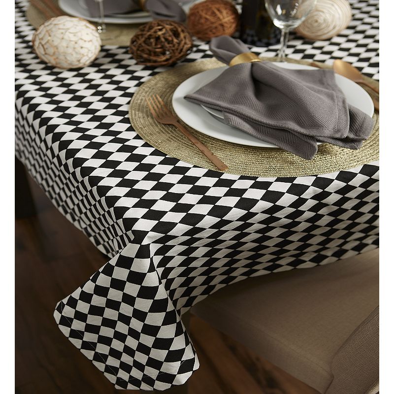 120 Black and White Diamond Pattern Print Cotton Tablecloth