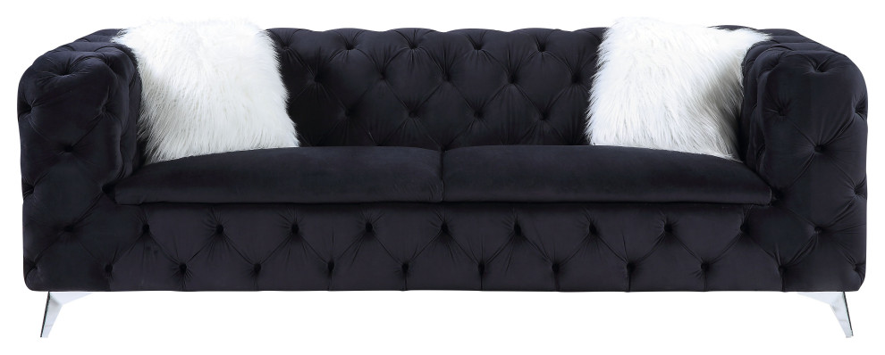 Phifina Sofa With 2 Pillows  Black Velvet   Midcentury   Sofas   by Acme Furniture  Houzz