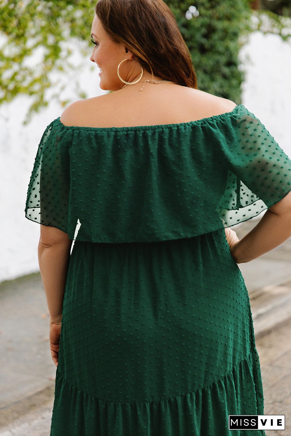 Green Swiss Dot Plus Size Ruffle Tiered Maxi Dress