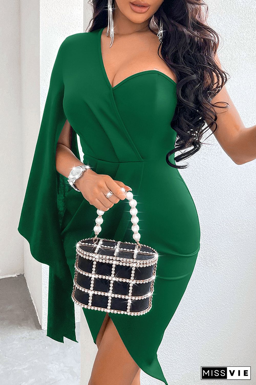 Solid Color Irregular Sleeves Bodycon Dress Wholesale