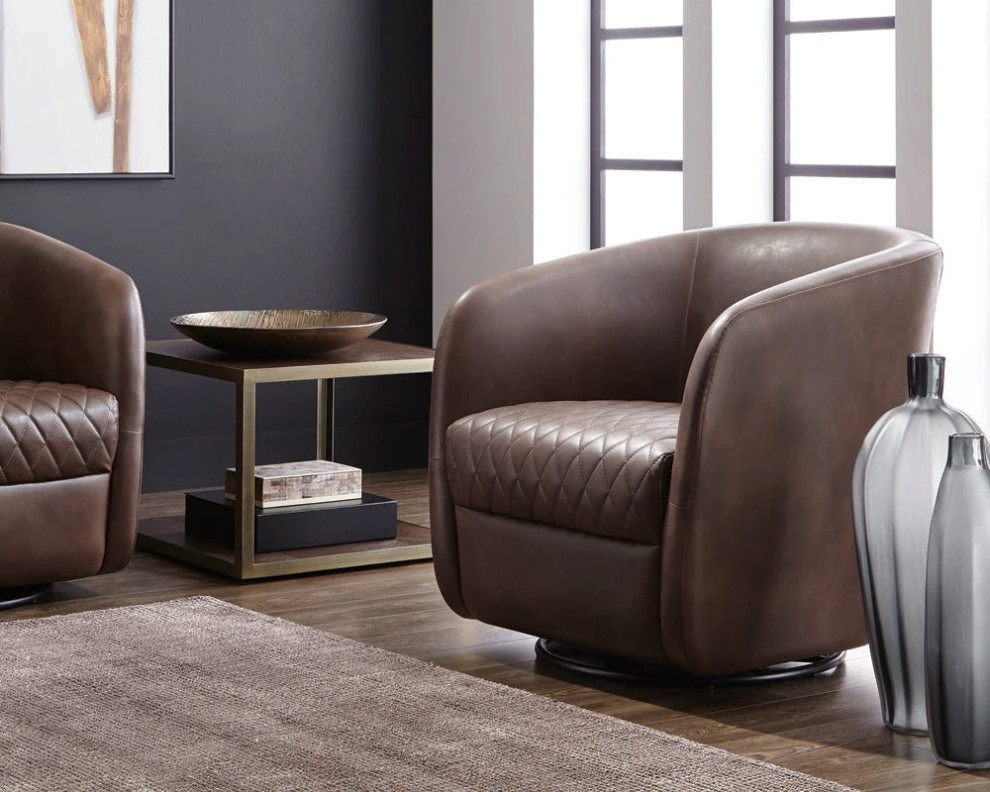 Zenda Swivel Lounge Chair  Havana Dark Brown   Contemporary   Armchairs And Accent Chairs   by Peachtree Fine Furniture  Houzz