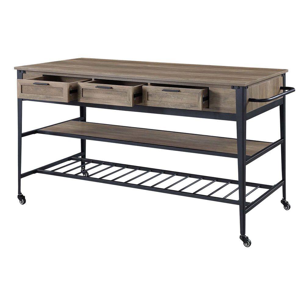 Whatseaso 64 in. L x 29 in. W x 33 in. H Kitchen Island in Rustic Oak  Black Finish SEP-110513149