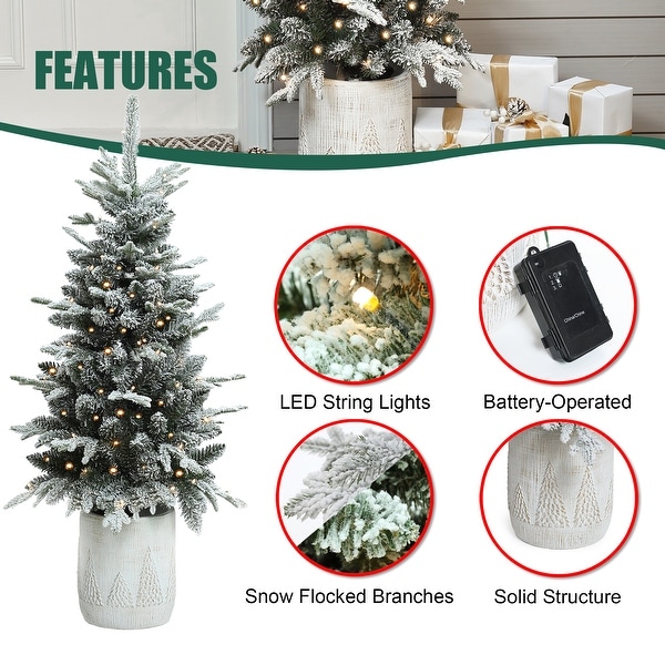 4Ft PreLit SnowFlocked BatteryOperated with Timer Potted Artificial Christmas Tree