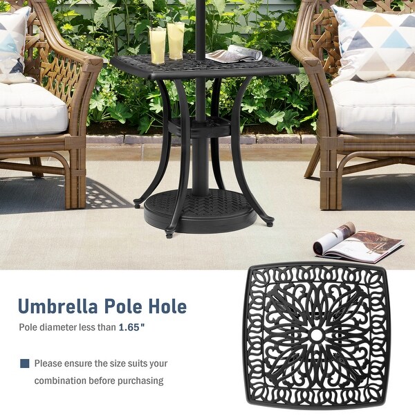 VredHom Cast Aluminum Patio Outdoor Square Table with Umbrella Hole