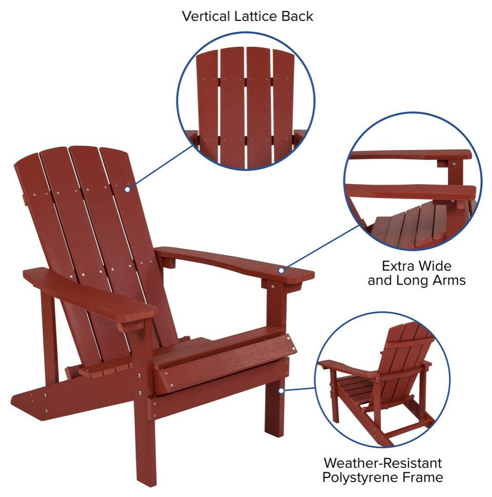 5 Piece Charlestown Red Poly Resin Wood Adirondack Chair Set with Fire Pit  ...   Contemporary   Outdoor Lounge Sets   by Pot Racks Plus  Houzz