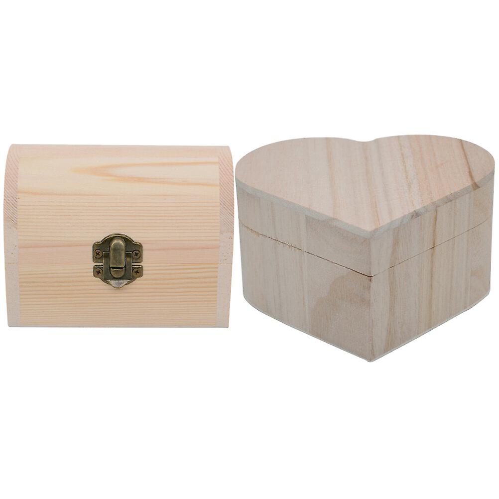 2pcs Desktop Blank Jewelry Container Home Sundries Organizer Diy Wooden Storage Case