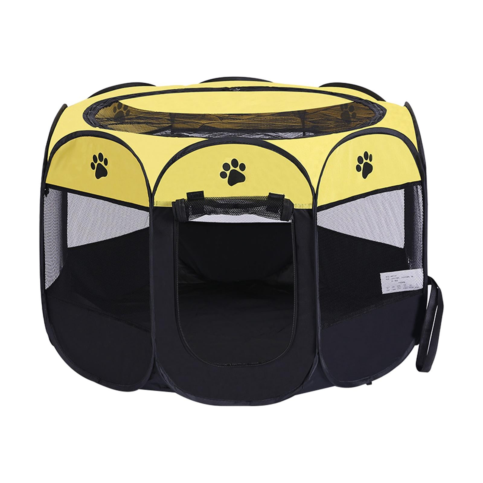 Portable Foldable Pet Playpen Mesh Exercise Pen Kennel for Small Animals Cat Yellow Black