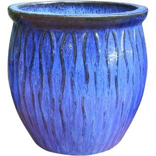 16 in. W x 16 in. H 4.5 qt. Blue Ceramic Corrientes Fishbowl Planter BB-100C-BL