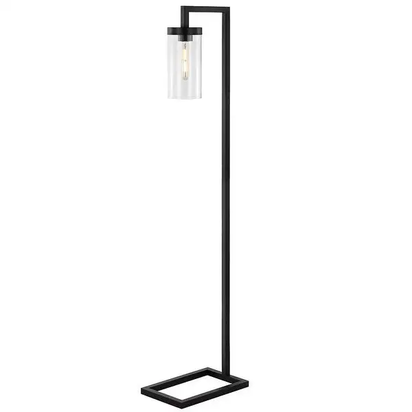 63 in. Modern Bronze Floor Lamp with Clear Seeded Glass Shade and 8W LED Bulb Included - 63