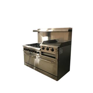 Cooler Depot 60 in. W 6 Burner Commercial Double Oven Gas Range and Griddle and Broiler in. Stainless Steel DXXCD-R6-24B