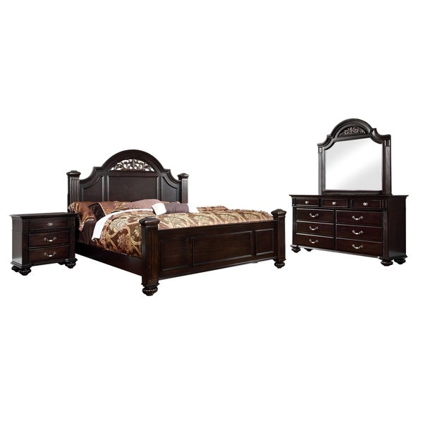 Furniture of America Vame Traditional Walnut 4-piece Bedroom Set - - 9170147