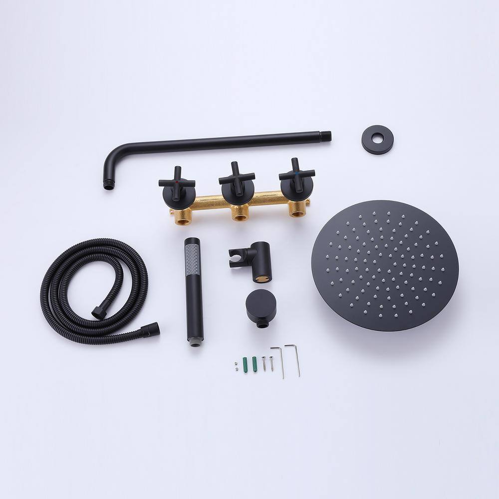 matrix decor 1-Spray Round Wall Bar Shower Kit with Hand Shower in Matte Black MD-RCS81010MB