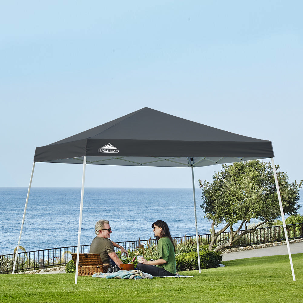 EAGLE PEAK 10' x 10' Slant Leg Pop-up Canopy Tent Easy One Person Setup Instant Outdoor Canopy Folding Shelter with 64 Square Feet of Shade (Gray)