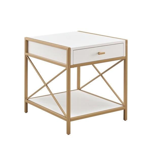 Leick Home Claudette Mixed Metal and Wood Drawer End Table