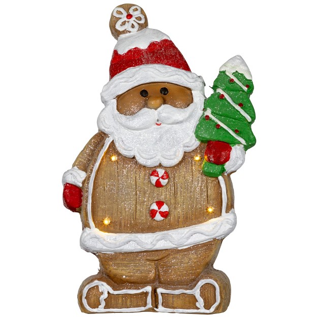 Lighted Gingerbread Santa With Frosted Tree Christmas Figure