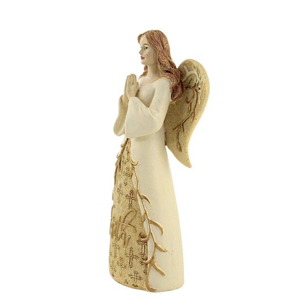 Figurine Faith Angel One Figurine 6 0 Inches Praying Hands Cross Church 20491 Polyresin Off white