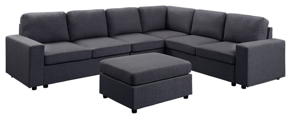 Casey Modular Sectional Sofa With Ottoman  Linen   Transitional   Sectional Sofas   by Lilola Home  Houzz