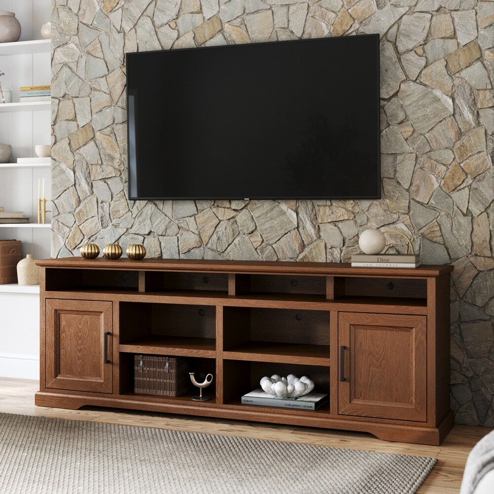 Bridgevine Home Cheyenne 86 Inch TV Stand Console  for TVs up to 95 inches  No Assembly Required  Bourbon Oak Finish