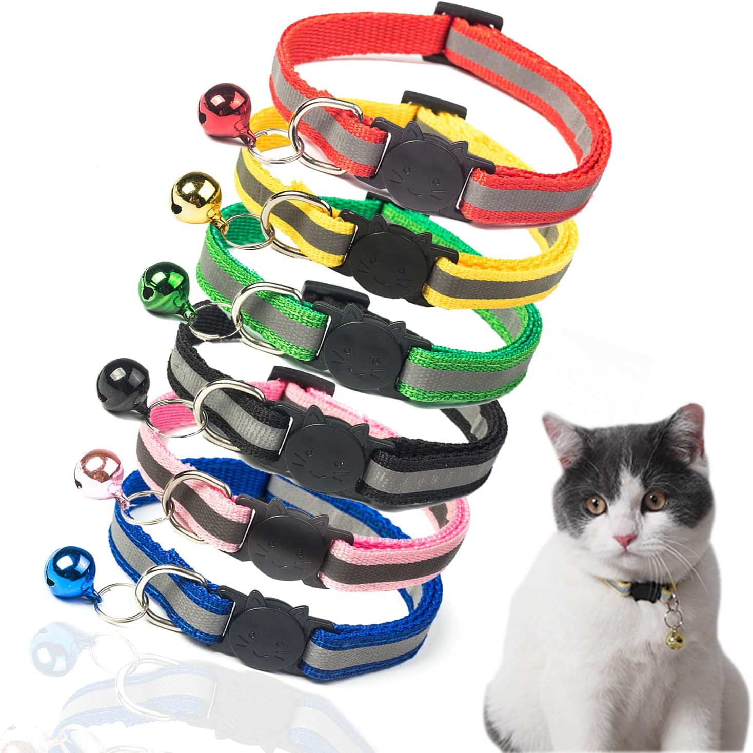 TCBOYING Breakaway Cat Collar with Bell， Mixed Colors Reflective Cat Collars - Ideal Size Pet Collars for Cats or Small Dogs