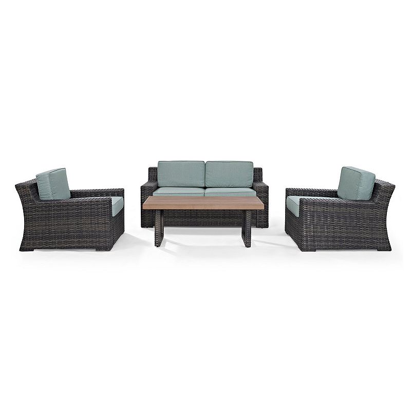 Crosley Furniture Beaufort Patio Loveseat， Chair and Coffee Table 4-piece Set