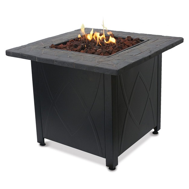 Endless Summer 30 Inch Square 30 000 Btu Lp Gas Outdoor Fire Pit Table With Handcrafted Mantel Fire Rocks And Protective Cover Black