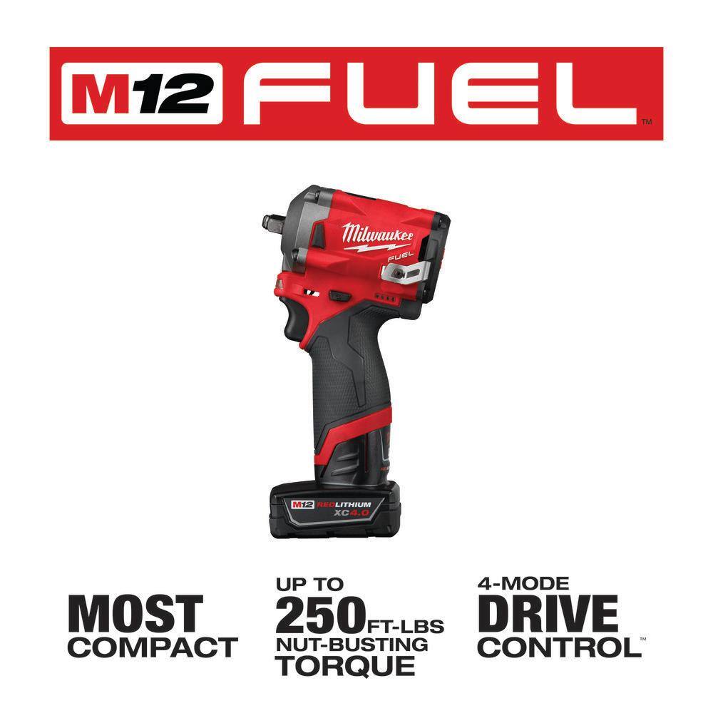 MW M12 FUEL 12V Lithium-Ion Brushless Cordless Stubby 38 in. Impact Wrench  Ratchet Combo Kit (2-Tool) 2554-22-2557-20